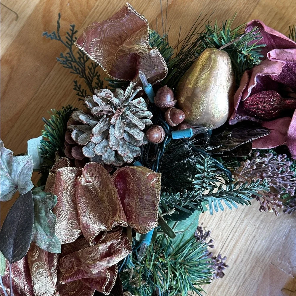 Handcrafted Gold and Mauve Pink Holiday Wreath